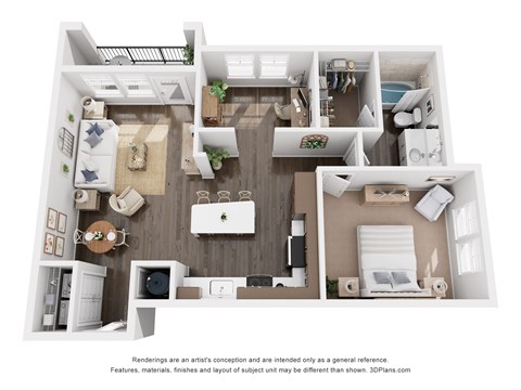 Floor plan for 1 bed, 1 bath, 931 sqft